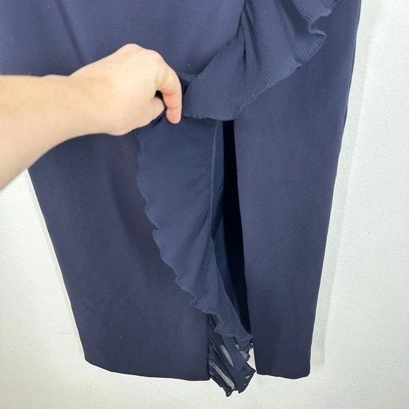 Likely Navy Blue Ruffle Off Shoulder‎ Midi Dress Formal Evening Gown Size 12 - Picture 9 of 16